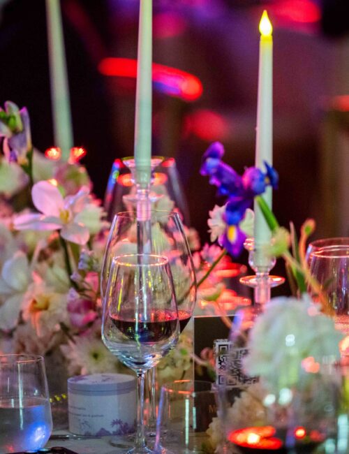Wine glasses and wedding candle